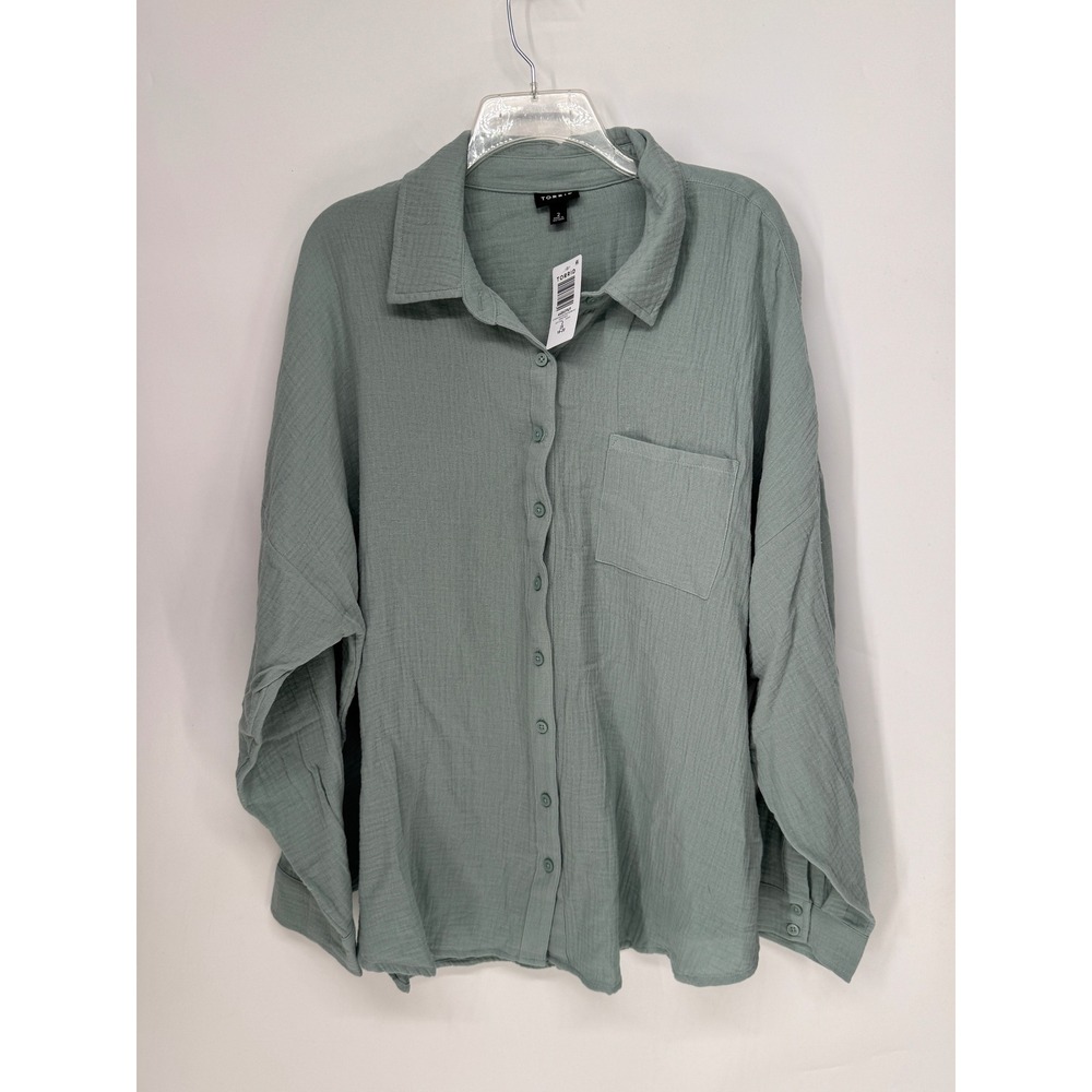 Torrid Button Down Women 2X Gray Mist NWT Cotton Gauze Drop Shoulder Shirt